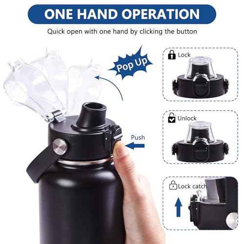 XACIOA Lid for Hydro Flask Wide Mouth, Replacement Lid for Hydroflask 12-64 oz Wide Mouth Bottles, Flip Top for Iron Flask Wide Mouth Bottles with Button Lock & Soft Handle