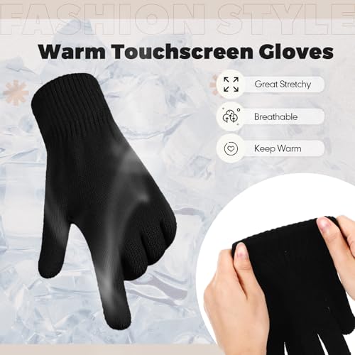 Women Knitted Beanie Hat and Gloves Set - Winter Gift for Women - Black