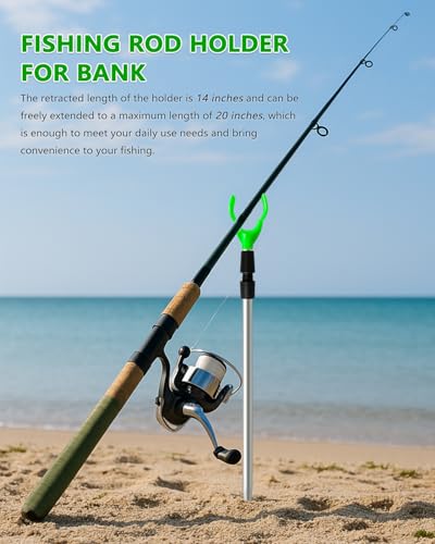 Telescopic Fishing Rod Holders 6 Pack for Ground & Sand - Adjustable Aluminum Stand