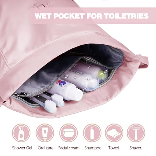 Pink Medium Drawstring Backpack with Wet Pocket for Women - Sports Gym Sack