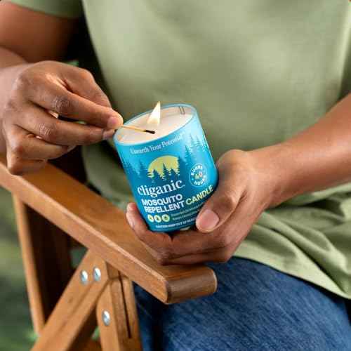 Cliganic Natural Mosquito Repellent Candle (Large 16oz) | Citronella, DEET Free, Essential Oil Infused for Outdoor, Camping | Burns 55 Hours
