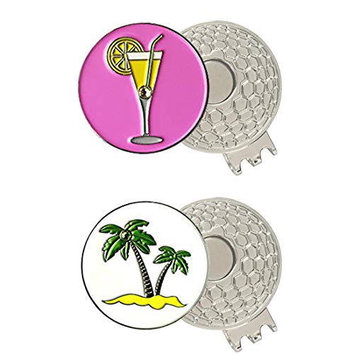 Colorful Golf Ball Markers with Silver Hat Clips - Cup Palm Tree Variation