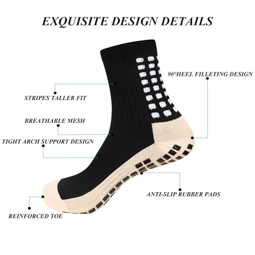 Men's Soccer Non-Slip Athletic Socks with Anti-Slip Pads - Black & White, Size Large