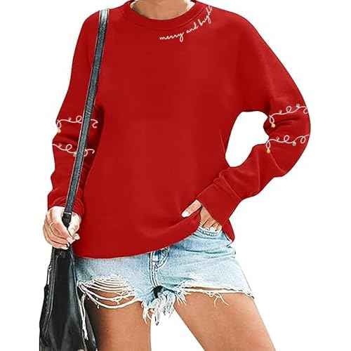 Christmas Sweatshirt Women Funny Merry Christmas Lights Sweatshirt Castle Graphic Xmas Lightweight Pullover Tops