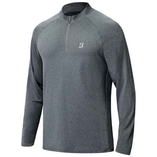 Roadbox Quarter Zip Pullover Men Sun Shirts, Running Workout Long Sleeve UV Shirt, UPF 50+ Quick Dry Athletic Rash Guard