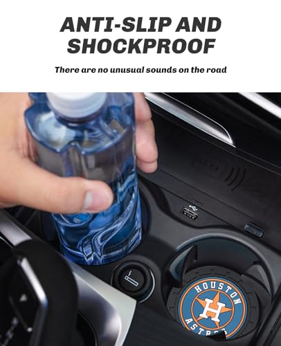 2PCS Car Cup Holder Coasters - Houston Astros Baseball Fan Accessories - Non-Slip Silicone Inserts with Team Logo - Vehicle Interior Decor