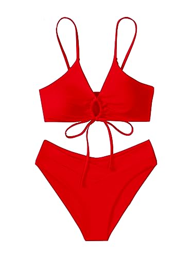 Meetall Women’s High-Cut Bikini Set - Maroon Red, Medium - 2 Piece