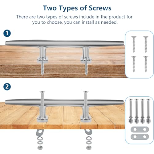 6 Inch Stainless Steel Dock Cleat 2 Pack with Backing Plate Heavy Duty Marine Hardware