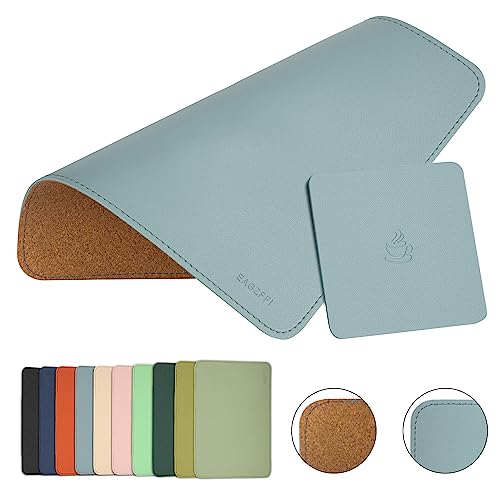 Reversible PU Leather & Cork Mouse Pad with Coaster - Sierra Blue - AZURY Variation