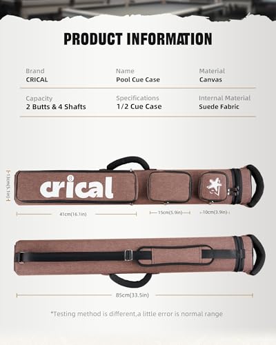 CRICAL 2x4 Pool Cue Case - Brown Standard Billiard Cue Storage with Accessory Pockets
