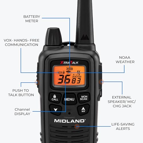 Midland LXT600BB FRS Business Walkie Talkies - Long Range 36-Channel Two-Way Radios with Headsets and Charging Base, NOAA Weather Alerts(2-Pack, Black)