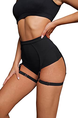 Women's Black High Waisted Garter Shorts with Cheeky Fit - Medium