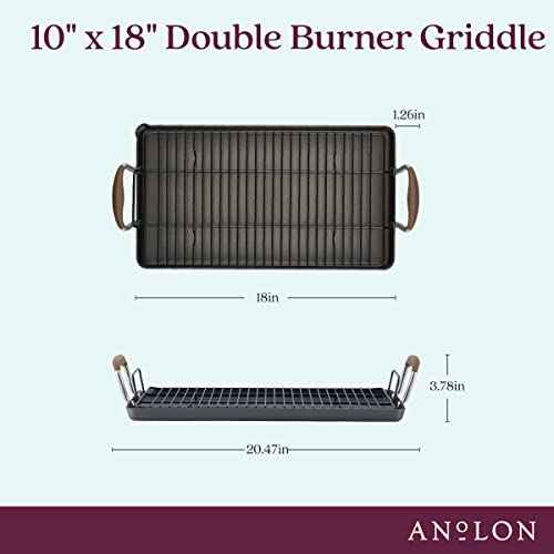 Anolon Advanced Home Hard Anodized Nonstick Double Burner Griddle/Grill Pan with Roasting Rack, 10 Inch x 18 Inch, Bronze