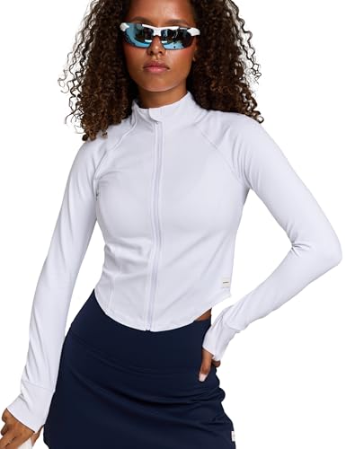 Women’s Cropped Full Zip Corset Jacket – Slim Fit Athletic Top with Thumb Holes