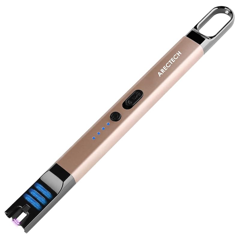 ARECTECH Gold Electric Candle Lighter, USB Rechargeable Long Neck Lighter for Candle, BBQ, Camping