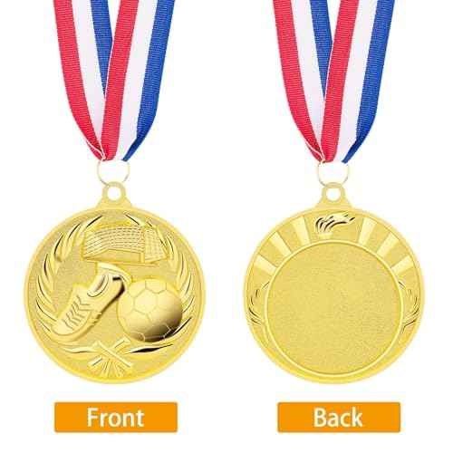 12 Packs Soccer Medals, 2 Inches Metal Gold Award Medals for Sports Soccer Games and Prizes Awards Party Favors