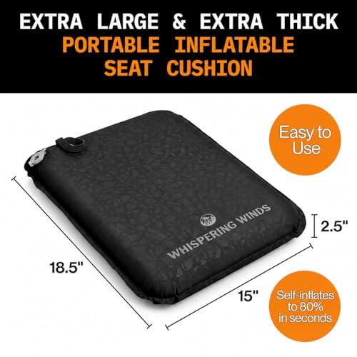 Black Whispering Winds Inflatable Seat Cushion - Large Pack for Travel & Outdoors