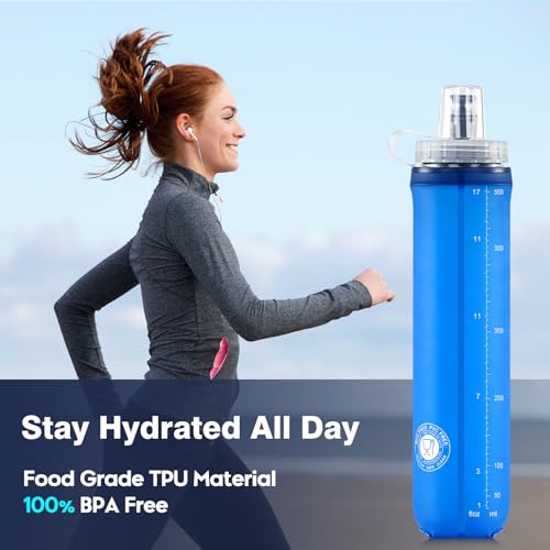 Soft Reusable Hydration Flask 17oz Mix - Foldable BPA-Free Water Bottle for Running Hiking Cycling