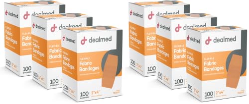 Dealmed Fabric Flexible Adhesive Bandages 100 Count Pack of 6 - Latex-Free Wound Care