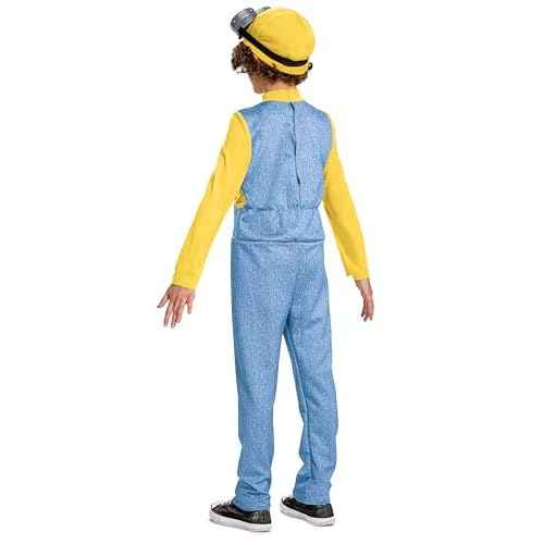 Bob Minions Costume for Kids, Official Minion Jumpsuit Outfit with Goggles and Hat, Classic Size Small (4-6)