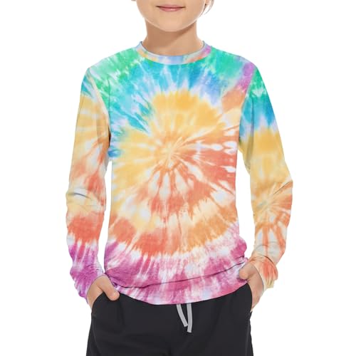 Boys Rash Guard Long Sleeve Swim Shirt UPF 50+ Sun Protection - Large Tie Dye