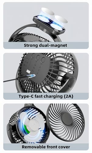 Rechargeable Magnetic Golf Cart Fan with LED Display - 12000mAh, Portable, Dual Magnet Base, Light & Timer - 1 Pack