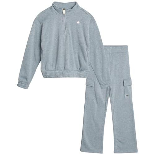 RBX Girls Sweat Set - 2 Piece 1/4 Zip Mock Neck Fleece Pullover Sweatshirt and Matching Cargo Jogger Sweatpants (7-12)