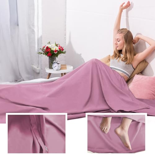 Lightweight Travel Sleeping Bag Liner - Single Dark Pink for Camping & Backpacking