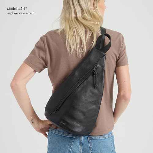 The Sak Geo Sling Backpack in Leather, Convertible Design, Black