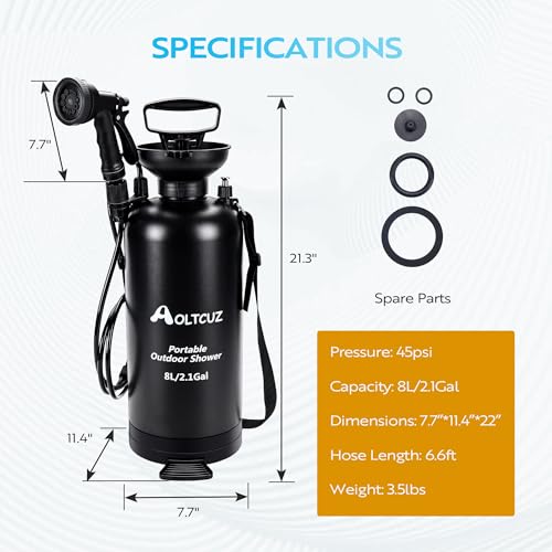 8L Portable Camping Shower with 10 Spray Modes - Handheld Outdoor Rinse