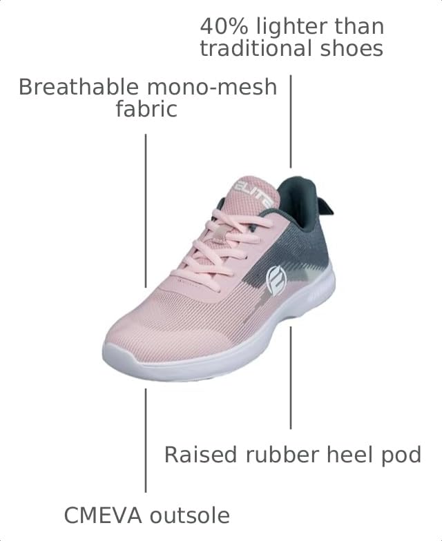 Elite Dash Women’s Bowling Shoes Grey Pink - Comfortable & Stylish Athletic Bowling Shoes, Many Sizes