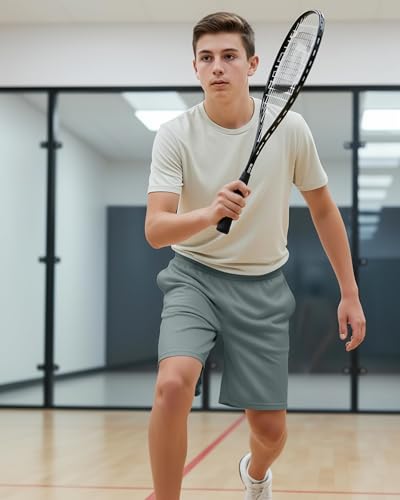 Boy's Athletic Mesh Shorts 5 Pack - Breathable Basketball Shorts - Large Black Grey Navy Variation