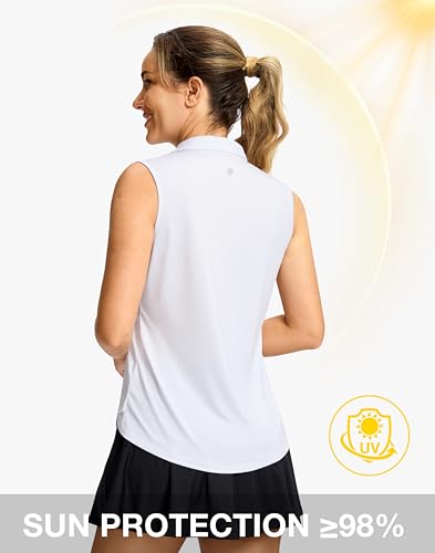 Women’s Sleeveless Golf Polo Shirt - Heather White, Medium - Active Sportswear