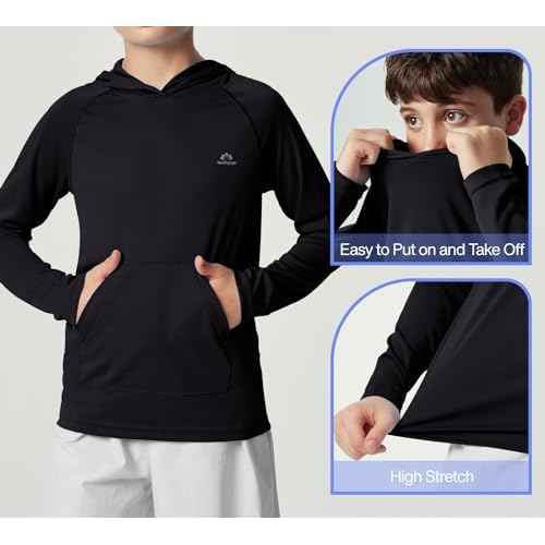 Heathyoga Rash Guard for Boys Swim Shirt UPF 50+ UV Sun Protection Hooded Fishing Shirt with Pocket for Toddler Kid