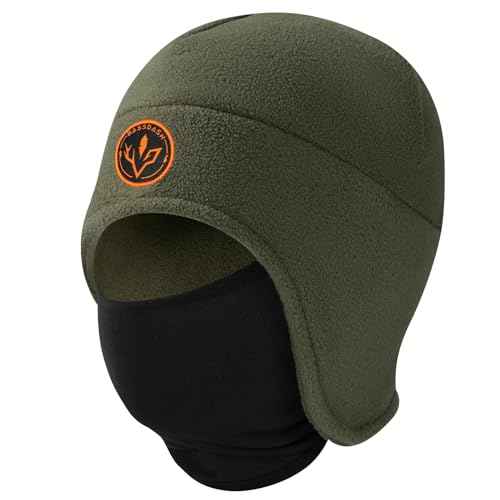 BASSDASH Soft Fleece 2-in-1 Hat with Ski Mask Ear Flap Ice Fishing Hunting Beanie for Men Women Cold Weather Winter