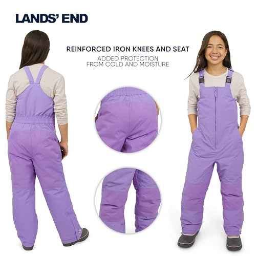 Lands' End Unisex Kids Squall Waterproof Adjustable Insulated Iron Knee Snow Bib Overalls