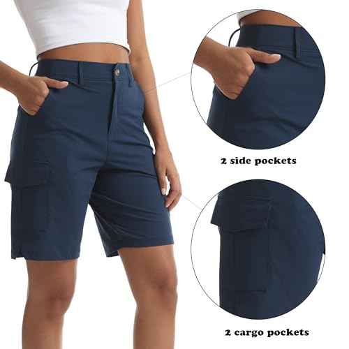 Women's Lightweight Hiking Cargo Shorts for Running Athletic Camping Travel Golf - Water Resistant with 5 Pockets
