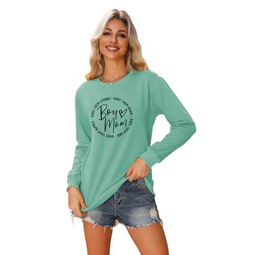 Boy Mom Sweatshirt for Women Long Sleeve Pullover Boy Mama Sweatshirt Casual Loose Lightweight Crewneck Fall Tops