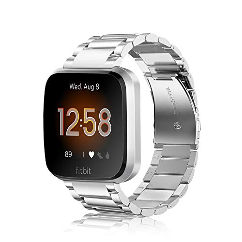 FINTIE Metal Watch Band for Fitbit Versa 2, Versa Lite & Versa 1 - Silver