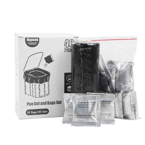Portable Camping Toilet Bags with Poo Gel Set - Leak-Proof HDPE Material, 40 Pack