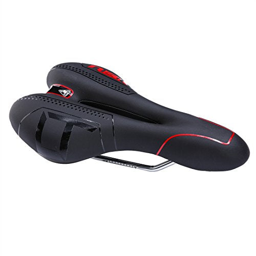 Comfortable Bike Saddle Mountain Bicycle Seat with Ventilation - Black/Red