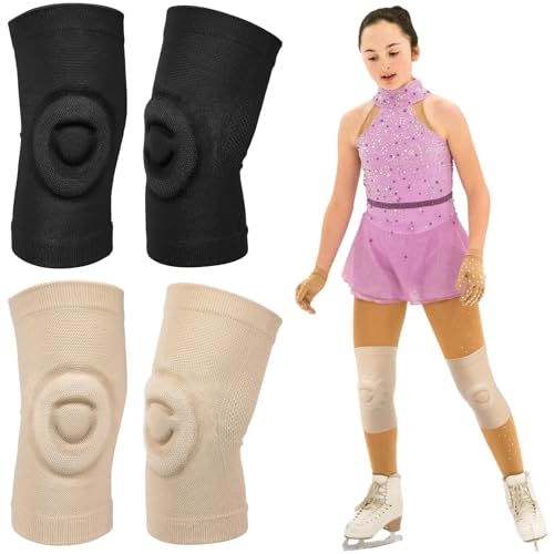 Figure Skating Knee Pads 2 Pairs - Medium Beige & Black, Silicone & Spandex