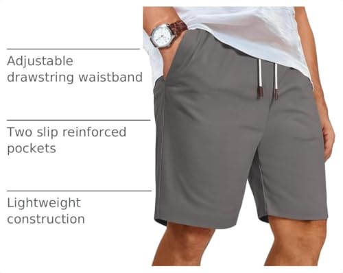 Men's Casual Shorts Cotton Elastic Waist Drawstring Beach Shorts - Medium Dark Grey