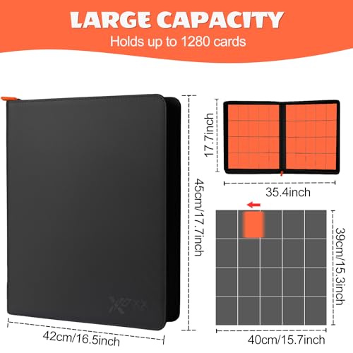 Black 20-Pocket Sports Trading Card Binder with 100 Card Sleeves
