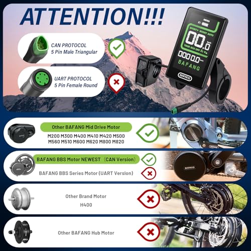 BAFANG 5 Pin Male Ebike Display for Bafang CAN Protocol Motors, Ebike Speedometer Bike Computer with 0-5 PAS, C020 (M620, M600, M560, M510, M420 mid Drive Motors), 36V-48V