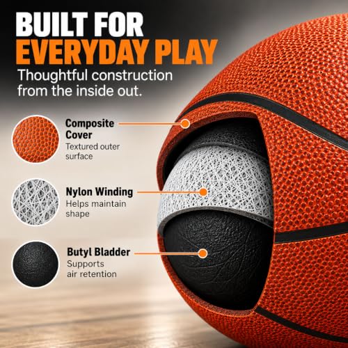 Size 6 Youth Basketball 28.5 Inch Indoor Outdoor Composite Leather - Brown No.6