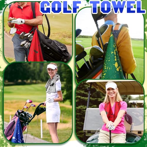 Golf Towels Set with Clips - Bright Lime Microfiber Waffle Pattern, 4 Pack