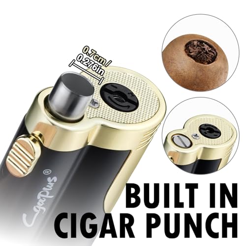GUEVARA Dual Jet Windproof Cigar Torch Lighter with Punch - Black Gold