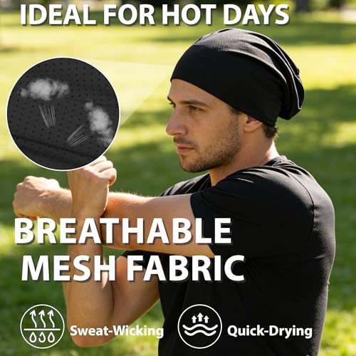 Qearl 3-Pack Slouchy Beanie Hats - Cooling Skull Caps for Men Cycling Sport