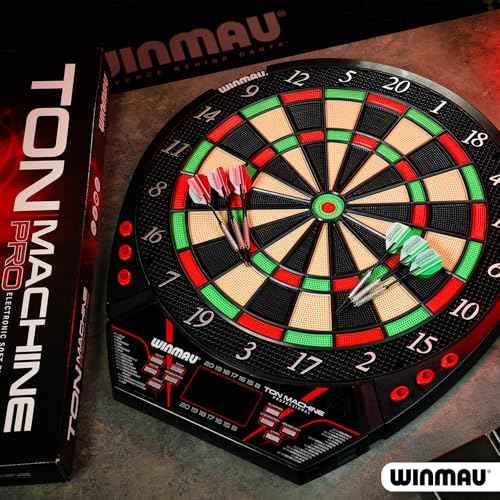 Winmau Ton Machine Electronic Dart Board - Soft Tip Dartboard for Adults, Dart Board Set with 90+ Games & Digital Scoreboard for 8 Players - 2 Sets of Soft Tip Darts, Throwing Line & Plastic Tips